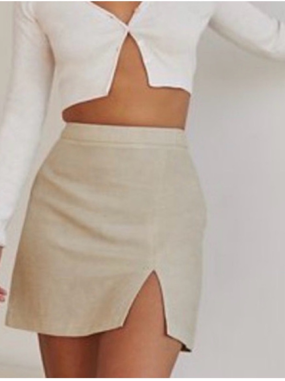 Wilfred Beige High-Rise Mini Skirt with Side Slit